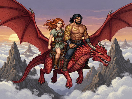Dragonrider at Dawn — Pixel Art — Flux 2 Turbo