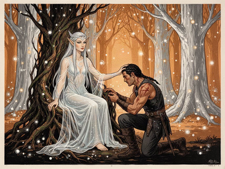 The Elven Queen's Champion — Vintage Poster — Flux 2 Turbo