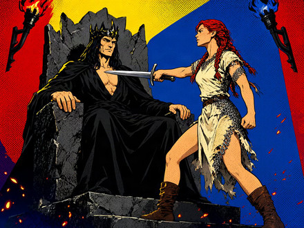 The Shieldmaiden and the Dark Lord — Pop Art — Qwen Image 2.1