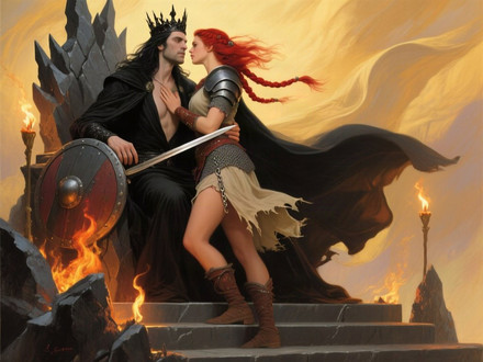 The Shieldmaiden and the Dark Lord — Classic Romance — Qwen Image