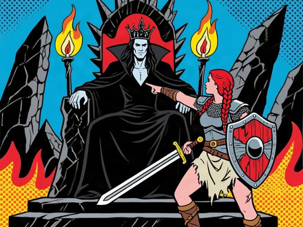 The Shieldmaiden and the Dark Lord — Pop Art — Qwen Image
