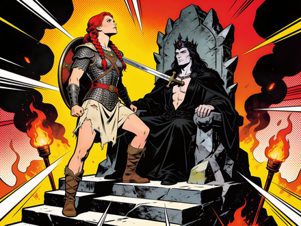 The Shieldmaiden and the Dark Lord — Pop Art — Seedream V4.5